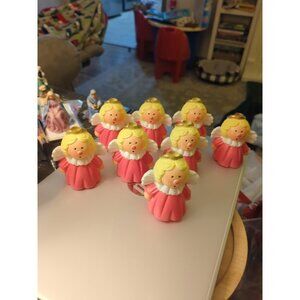 8 Vintage Pink Angel Christmas Light Covers Plastic Blow Mold Lot